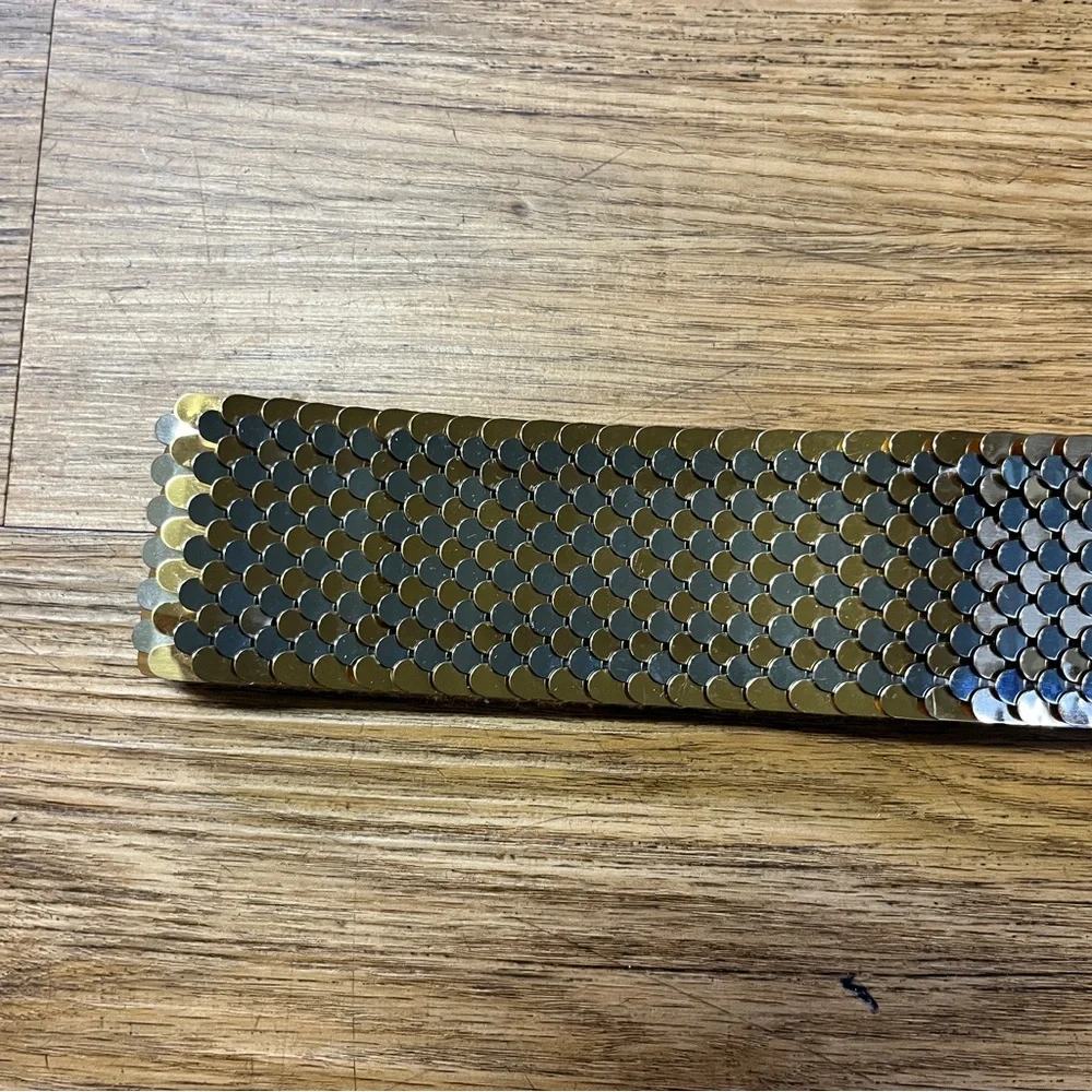 Vintage 70s Gold Silver Mixed Metal Mermaid Retro Rare Stretch Belt Chrome L/XL